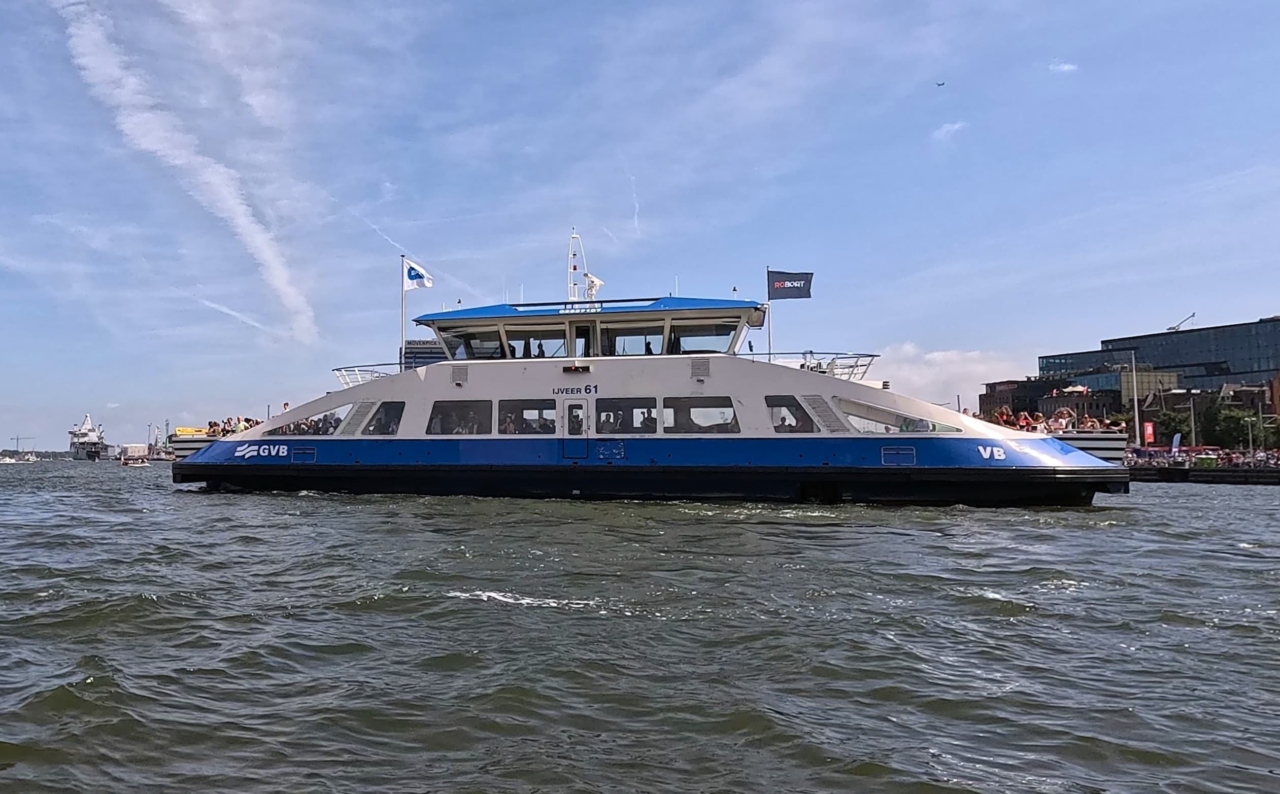 A Roboat-equipped GVB ferry under way on the IJ in Amsterdam.