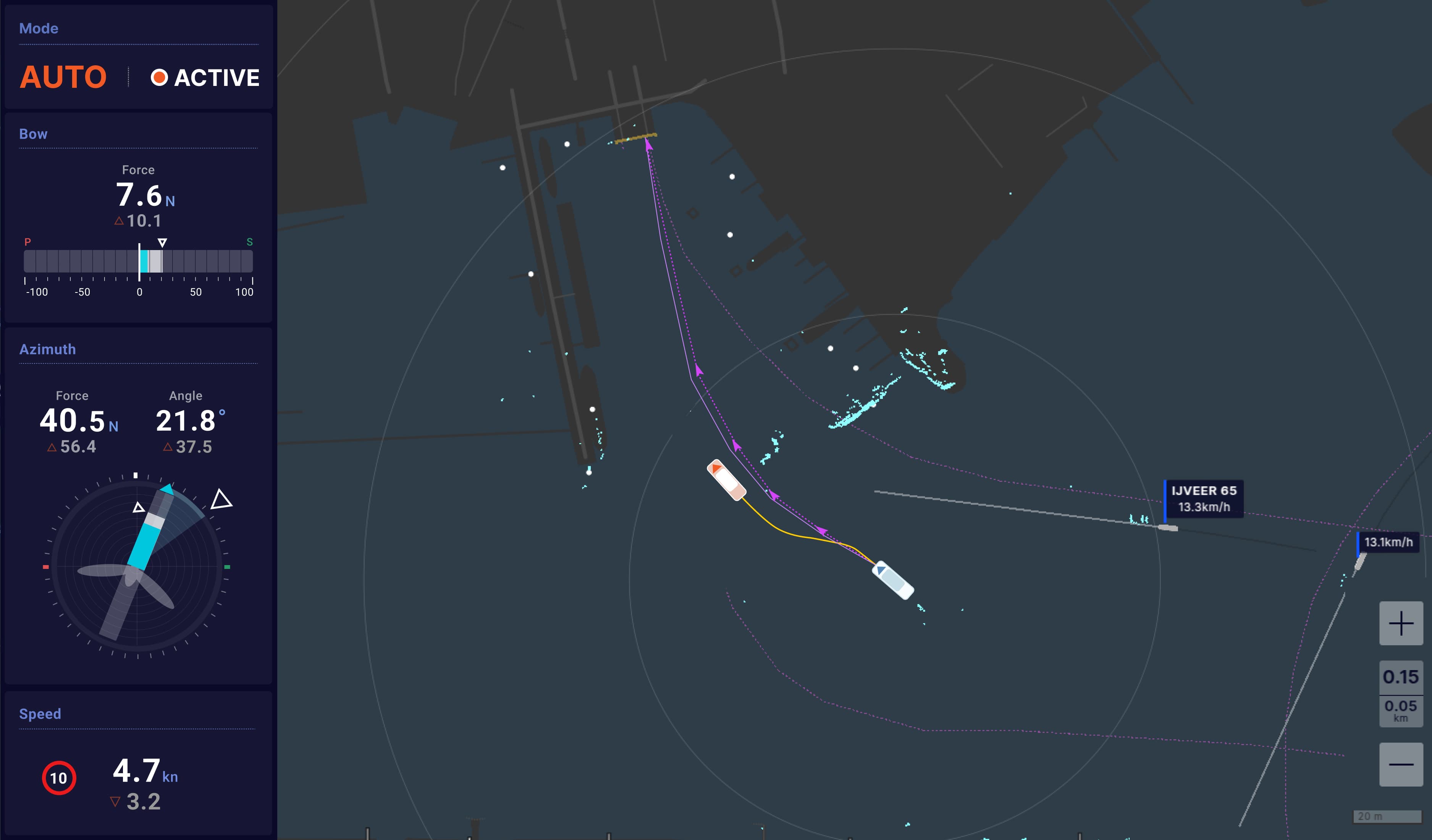 Roboat control UI showing real-time vessel navigation and situational awareness on the Amsterdam canals